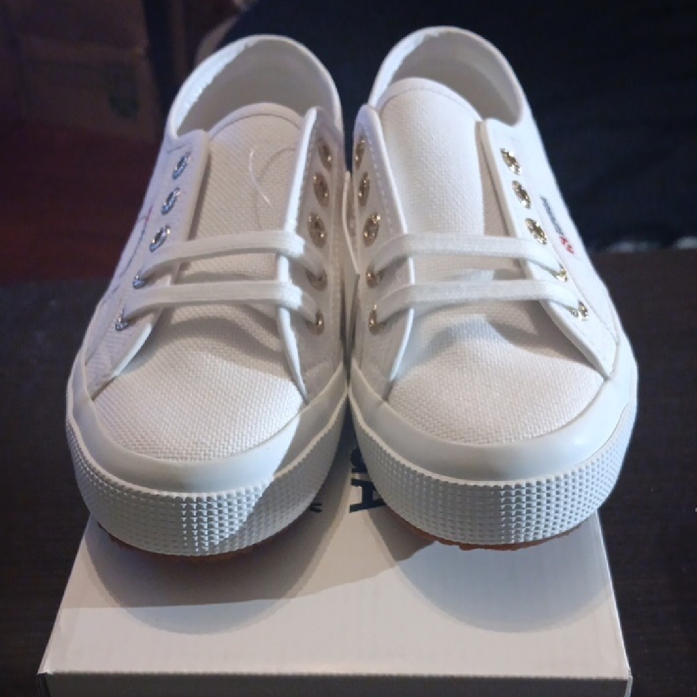 Superga 2750 Cotu Classic "White & Pale Gold" Girls 5.5 Boys 4Y New With Box - Picture 4 of 7